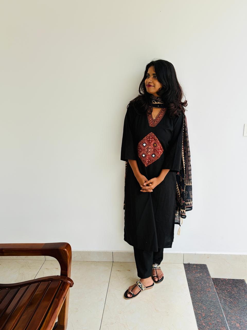Cotton Churidhar with Red Work