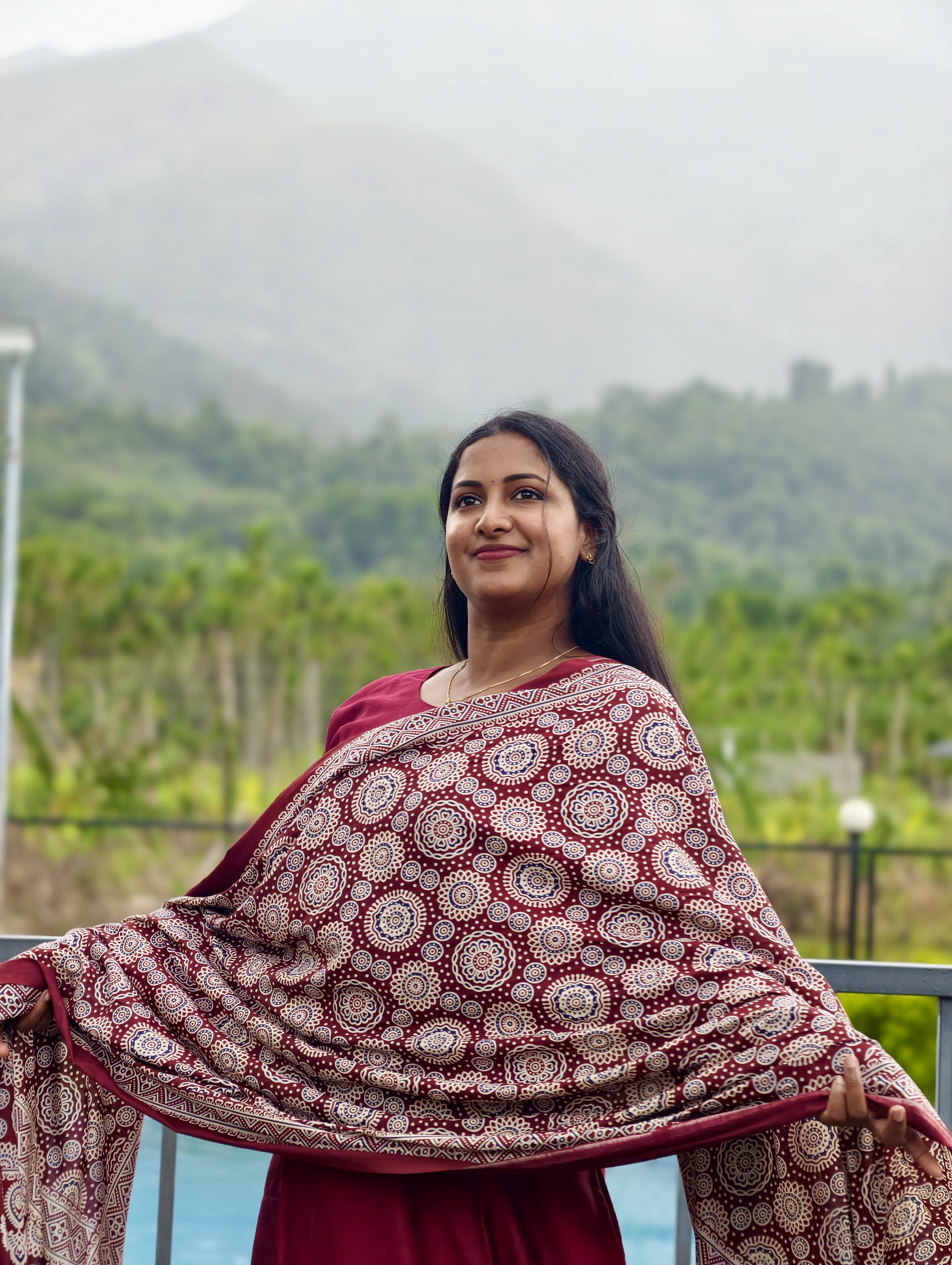 Cotton Churidhar with Printed Shawl